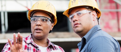 Man and woman in protective gear